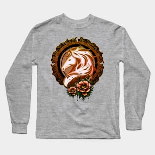 The Elegant Horse Head Adorned with Flowers. Long Sleeve T-Shirt